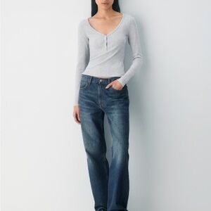 Aritzia grey rib henley top